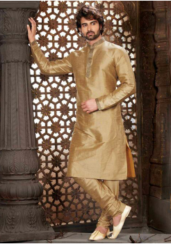 Dark Golden Color Silk Fabric Kurta Set